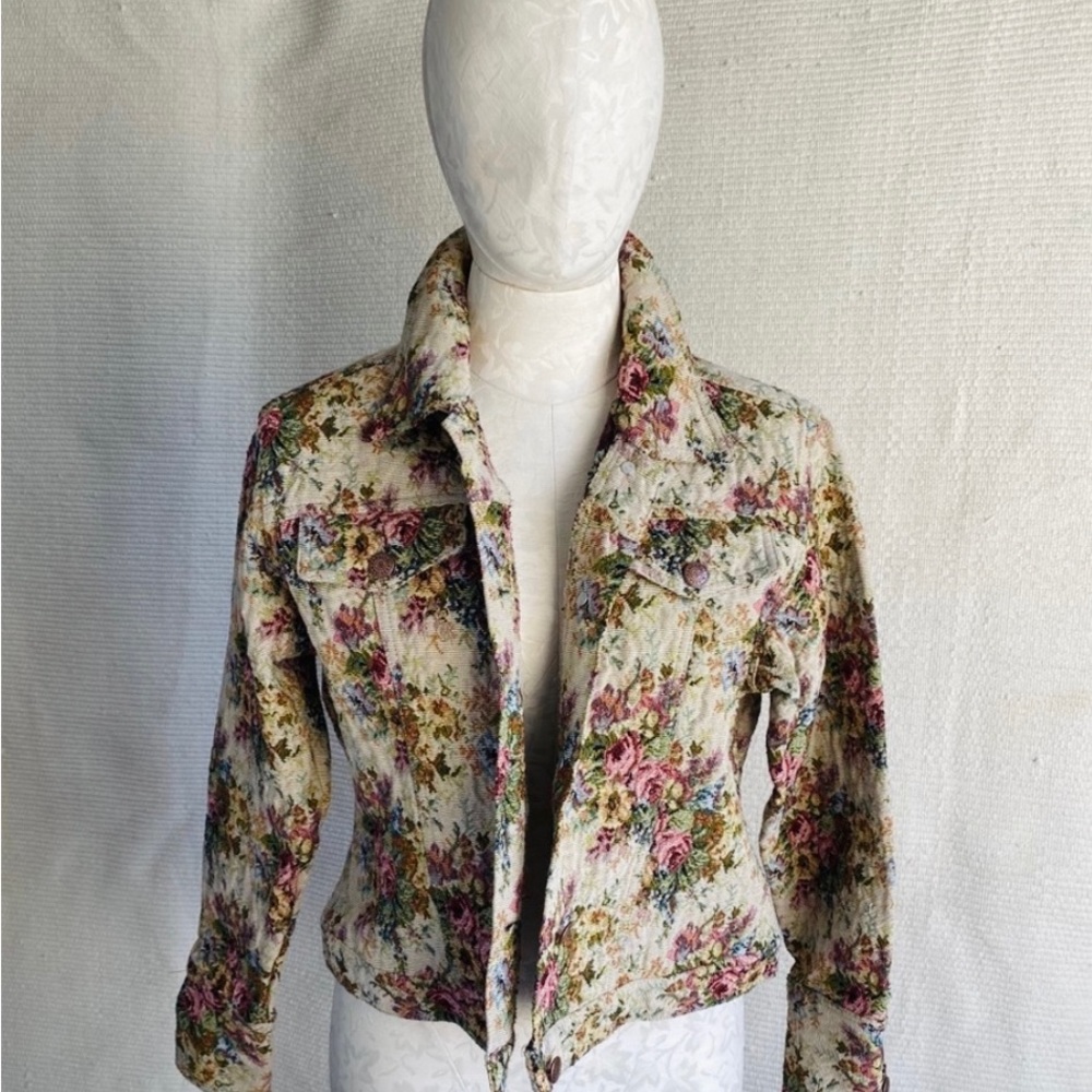 Vintage 90s P/L Floral Tapestry Jean-Style Jacket - Picture 2 of 8